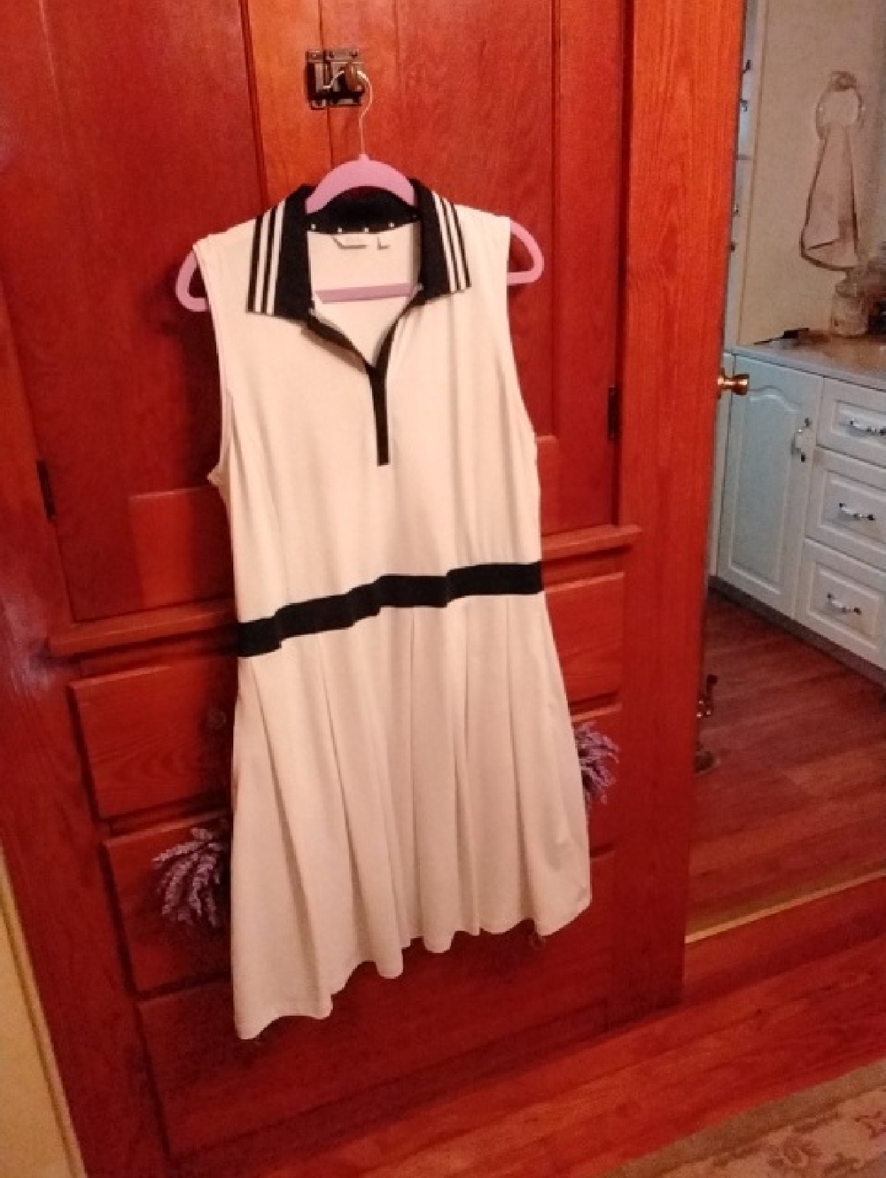 Lady Hagen White Sleeveless Polo Dress with Black Trim